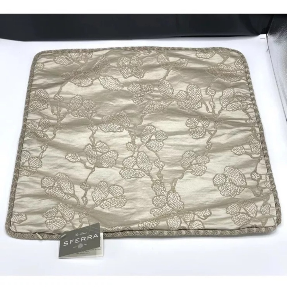 $255 SFERRA Silvano Decorative Jacquard Silk Blend Pillow Cover Only 20x20" Sand